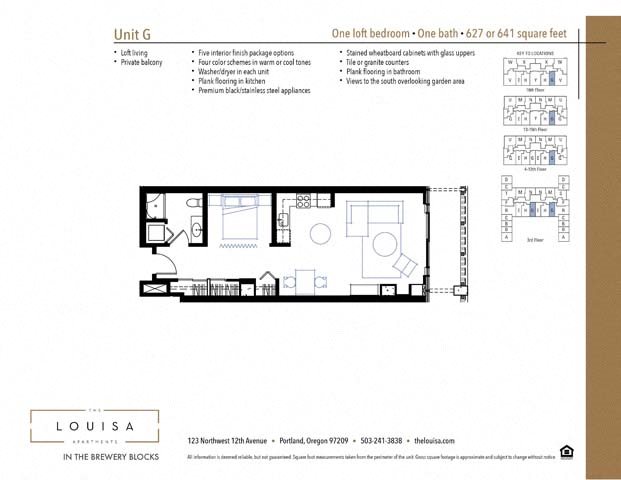 Studio G Floor Plan Studio G Floor Plan at The Louisa Apartments in Portland, Oregon